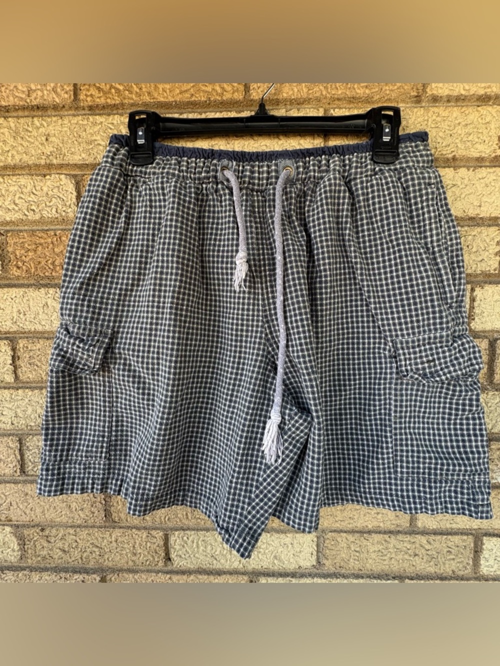 Men's Vintage Navy Check Drawstring Cargo Shorts